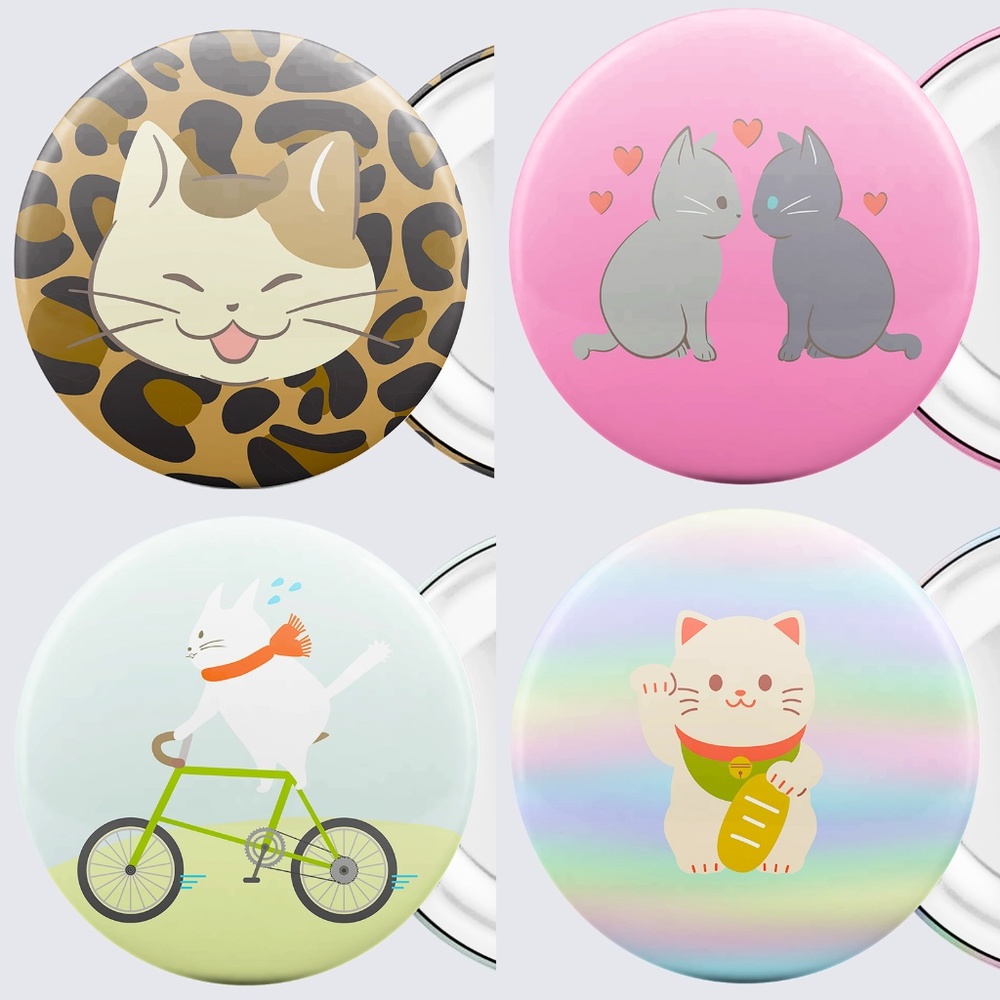 ❤️$3/18  Set of 4 Cat Lovers Pin Back Badge Kitten
